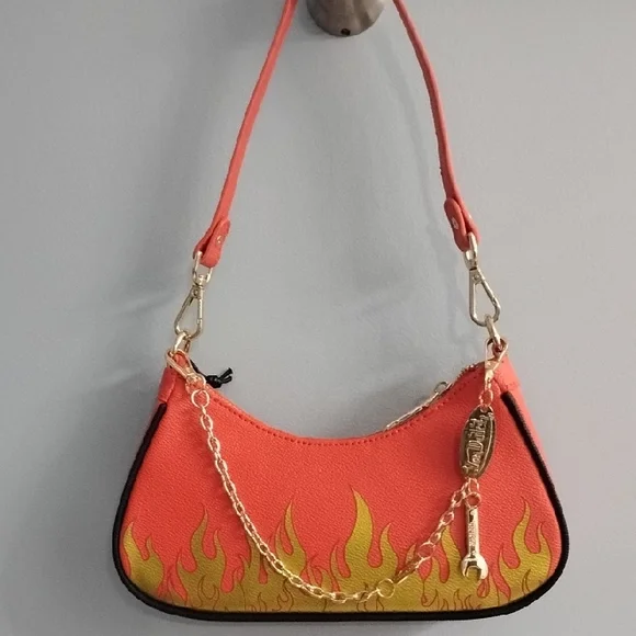 🔥NWT Von Dutch Coral Mini Shoulder Bag with Yellow Flame Logo 🔥🔥 - Picture 3 of 5